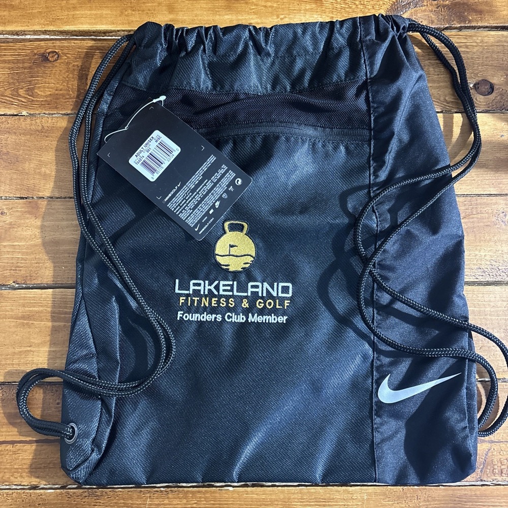 Nike Golf Cinch Sack Adult Backpack Black Swoosh Embroidered Lakeland Golf NEW‎